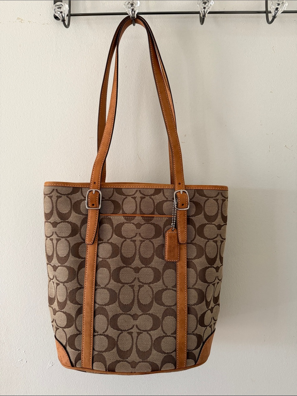 Coach Brown Signature Canvas Tote with Tan Leather Trim